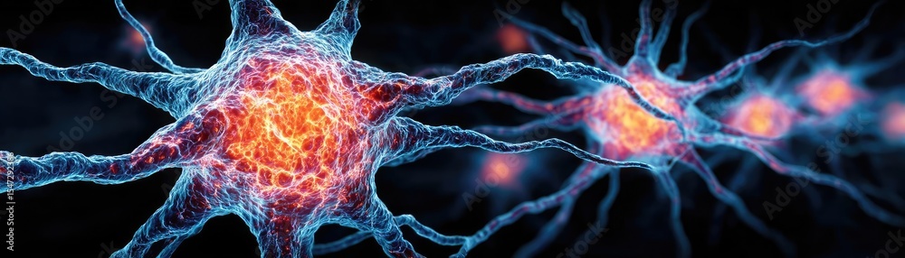 Poster Dopamine regulation and pathway disruption concept. Abstract representation of interconnected neural networks.