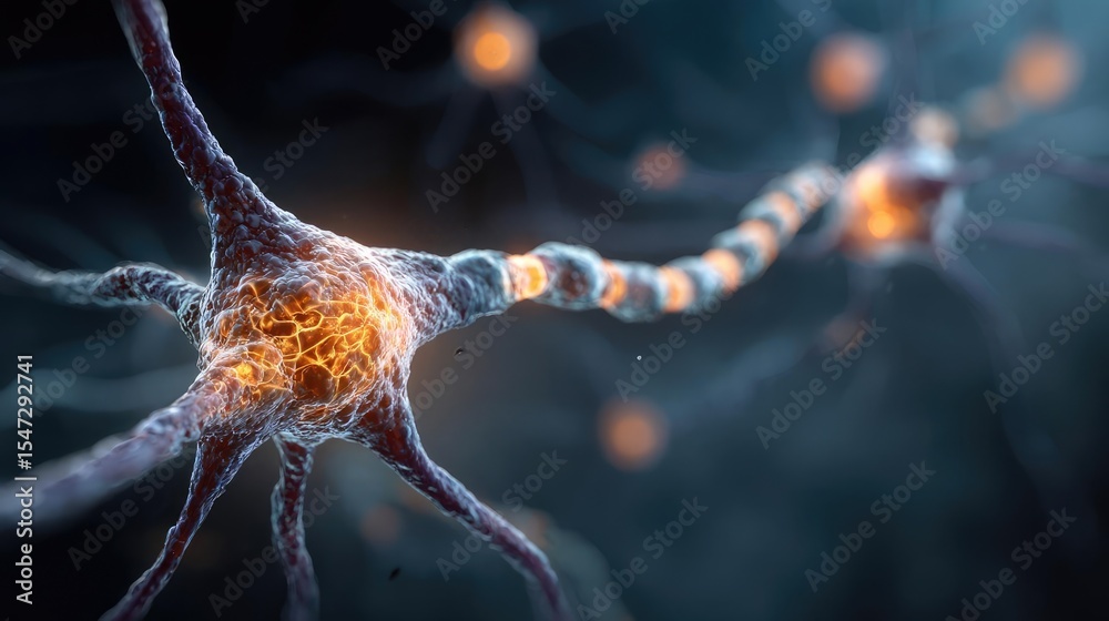 Poster neurotransmitter imbalance affects dopamine pathway concept. detailed close-up of neurons showcasing