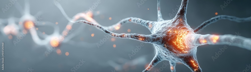Poster Dopamine regulation and pathway disruption concept. Abstract image of neurons transmitting signals in the brain.
