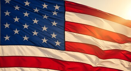 Obraz premium Closeup of American Flag Waving in the Wind for Independence Day