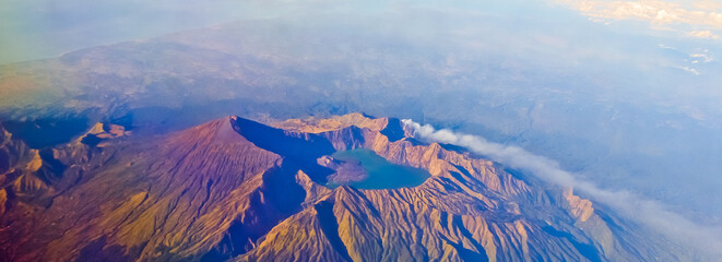 view from the sky of the volcano