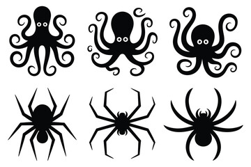 Ocean Wildlife Vector Set &ndash; Fish and Octopus Silhouettes

