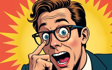 OMG Surprised emotional pop art retro business man. High quality