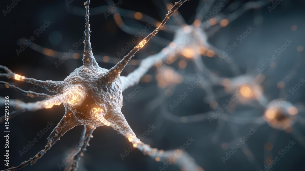 Aufkleber dopamine regulation and pathway disruption concept. close-up of glowing neurons showcasing intricate