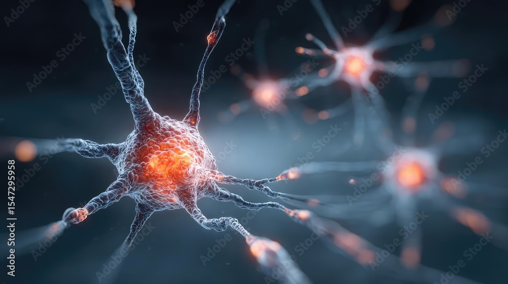 Poster dopamine regulation and pathway disruption concept. close-up view of neurons showcasing intricate de
