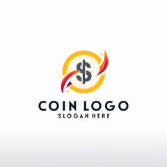 Coin Finance logo with swoosh symbol vector, Modern Dollar logo template