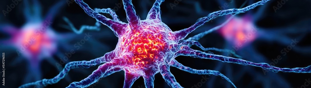 Poster dopamine regulation and pathway disruption concept. colorful close-up of nerve cells illustrating ne