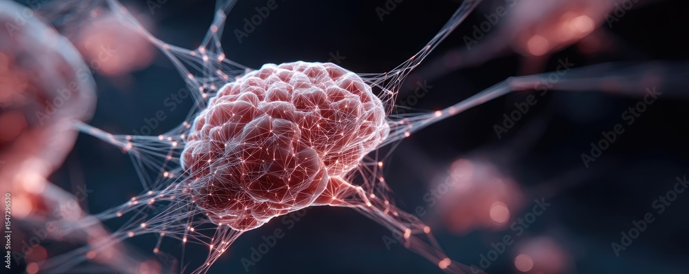 Poster neurotransmitter imbalance affects dopamine pathway concept. detailed close-up of a neuron illustrat
