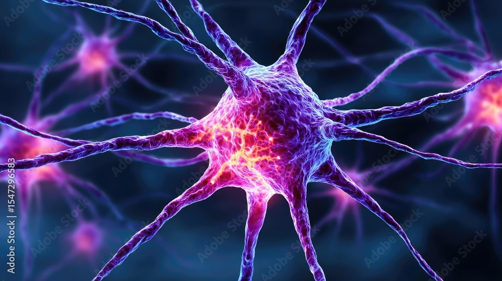 Poster dopamine regulation and pathway disruption concept. colorful neuron cells illustrating connectivity 