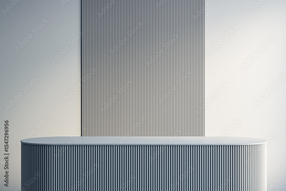 Poster modern ribbed podium with vertical stripe texture in minimalist interior room setting for product di