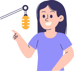 Woman Speaks Into Microphone while Podcast