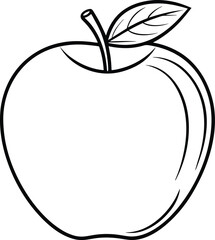 Apple with Leaf Line Art – Simple Fruit Outline Vector Illustration