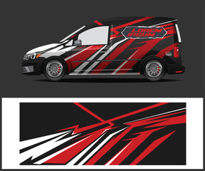 Obraz premium Modern Van Wrap Design with Abstract Red and White Graphics on Black