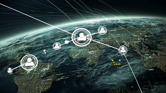 Global digital connectivity illustrated with a network overlay on Earth, highlighting users and data flow