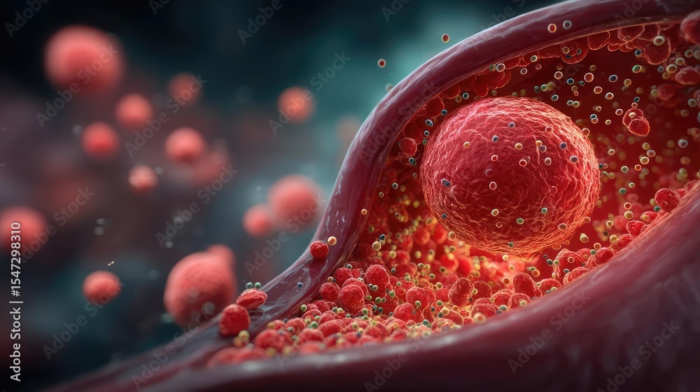 Aufkleber Gallbladder issue from blockage and infection concept. Close-up view of a cell showing structures and biological activity.