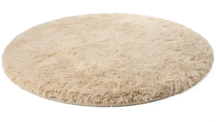 high quality plush beige round carpet with a deta  isolated on white background png, ai generated
