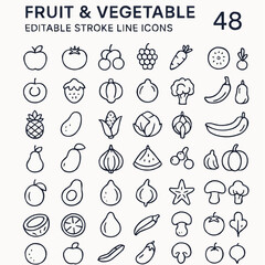 
Fruit and Vegetable Line Icons 