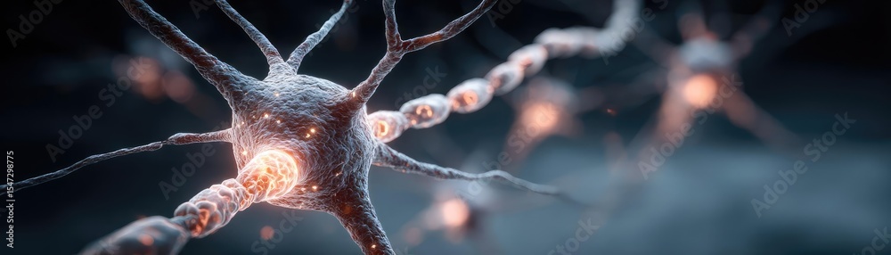 Aufkleber Neurotransmitter imbalance affects dopamine pathway concept. Close-up view of neurons with glowing synapses and connections.