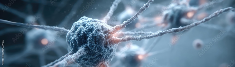 Poster Dopamine regulation and pathway disruption concept. Close-up of neurons highlighting intricate neural connections.