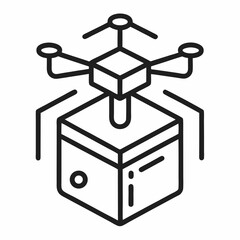 Outline icon of a smart drone delivering a package box