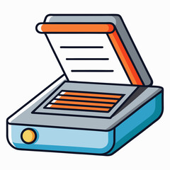 Modern line art illustration of a digital file scanner with clean design elements