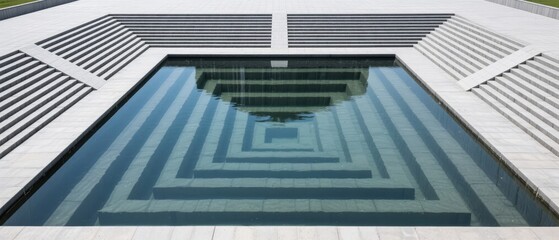 Modern Geometric Pool with Reflective Water and Symmetrical Steps