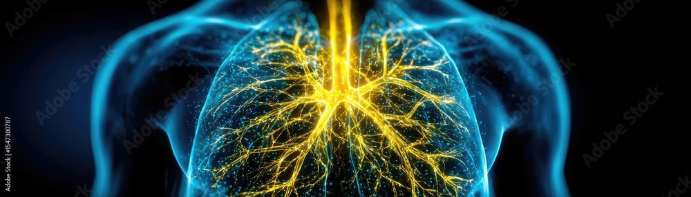 Poster Gallbladder blockage causes cramp and scan concept. An artistic representation of human lungs with vibrant colors.