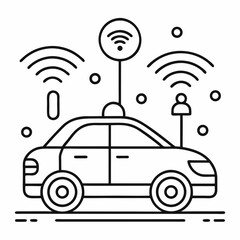Modern self driving car sensor device depicted in a clean minimalist line art style
