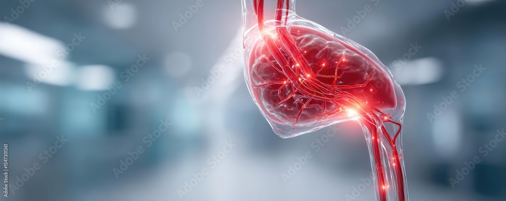 Aufkleber gallbladder blockage causes cramp and scan concept. anatomy of the human heart with intricate blood 