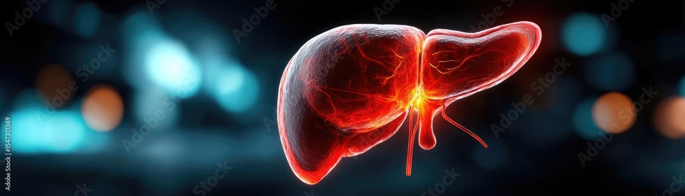 Poster gallbladder blockage causes cramp and scan concept. detailed illustration of human liver with digita
