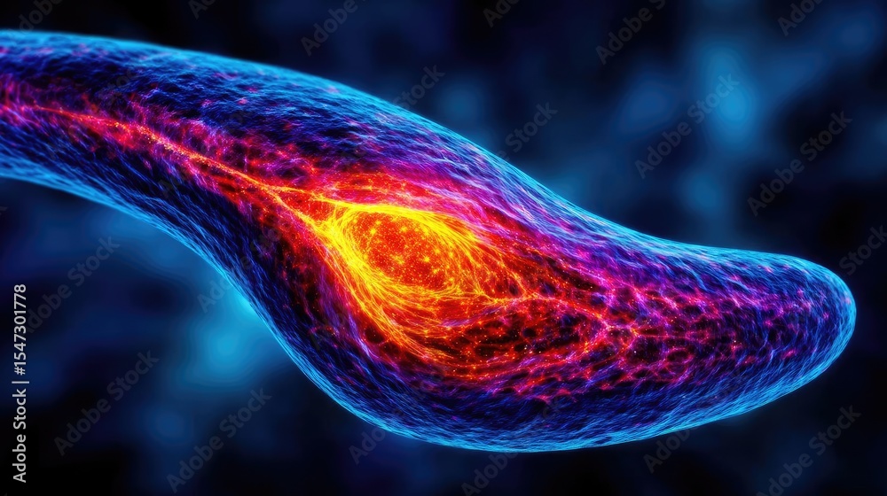 Poster Gallbladder issue from blockage and infection concept. Abstract representation of a cell in vibrant colors and detail.