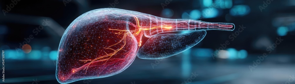 Aufkleber gallbladder blockage causes cramp and scan concept. 3d illustration of a human liver with intricate 
