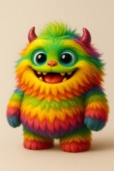 Naklejka premium Rainbow colored furry friendly monster smiling happily