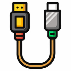 Simple line art icon representing an hdmi cable on a clean white background
