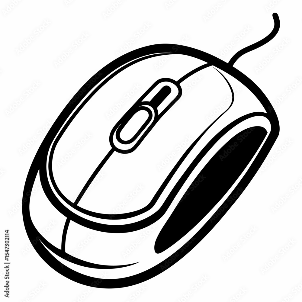 Fototapete clean line art illustration of a computer mouse on a white background