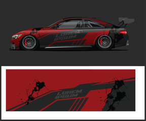 Red and Black Modern Sport Car Wrap Design with Grunge Elements