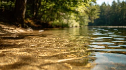 A Lake With A Sandy Bottom Lit By The Sun