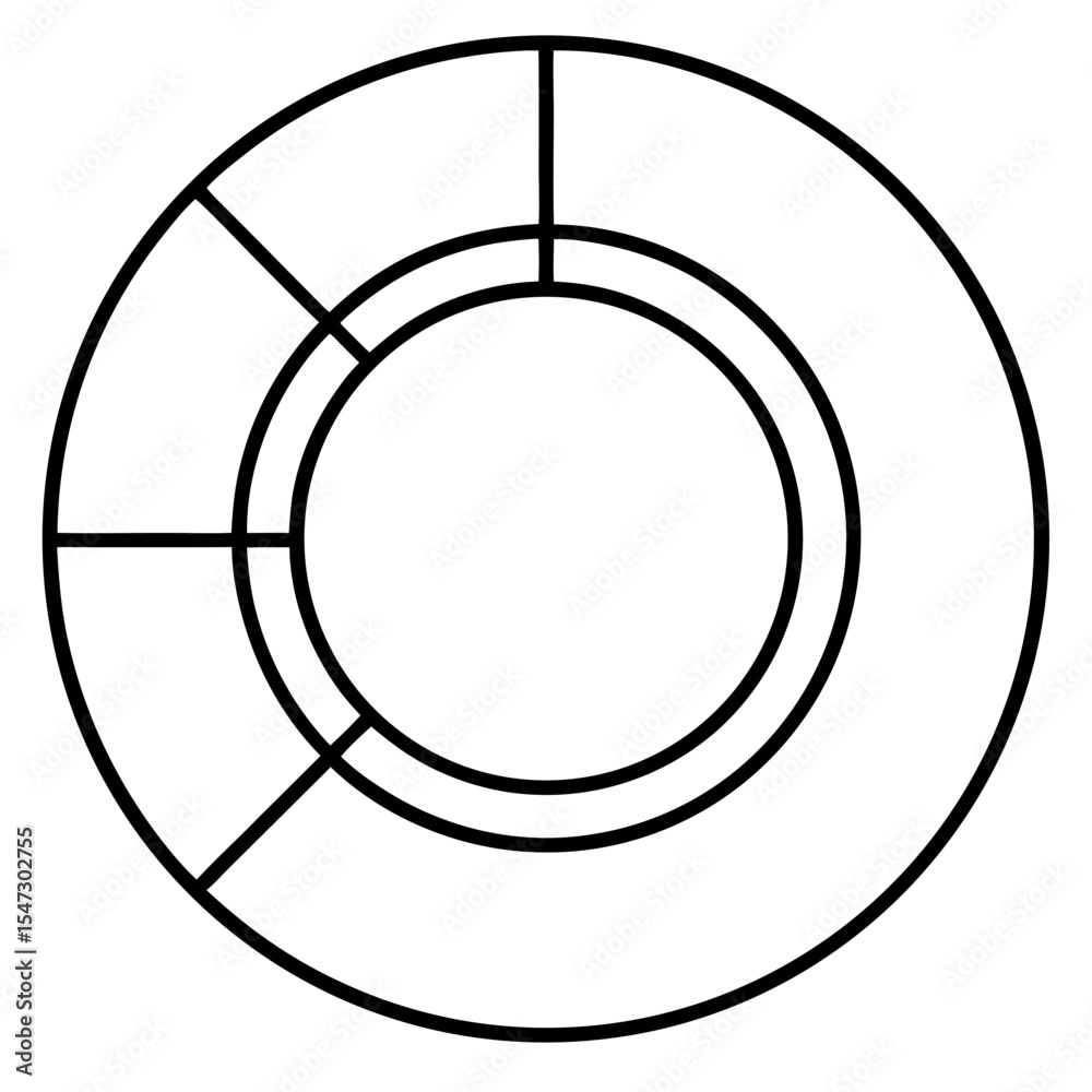 Poster minimalist three segment donut chart with clean line graphics for data visualization