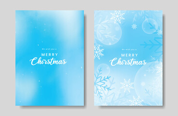 Fototapeta premium Abstract winter season gradient poster background set. Minimalist cover with snowflake on blue background. Modern Christmas wallpaper design for festival, card, promotion, Happy New Year, ads.