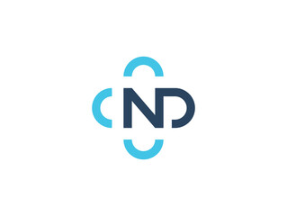 Simple Letter ND cross or ND medical logo concept vector icon