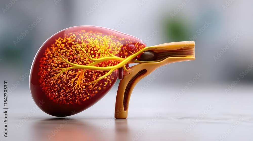Poster gallbladder issue from blockage and infection concept. a detailed illustration of a kidney model for