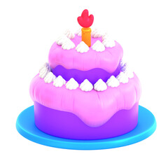 Cartoon Style Delicious Birthday Cake with Candle Sweet Food Dessert
