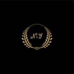 Naklejka premium NY beautiful feminine and elegant wedding monogram initial logo with circle floral gold
