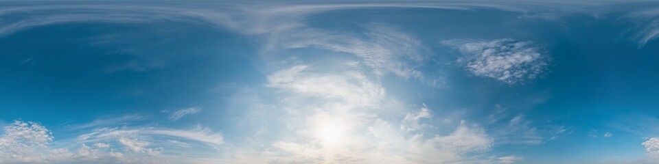 Sky 360 panorama - Bright blue sky filled with fluffy white Cumulus clouds. Seamless hdr spherical...