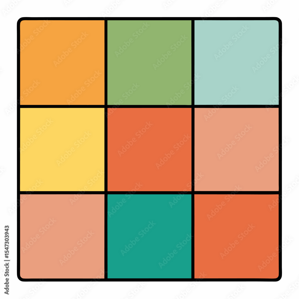 Poster abstract 3x3 grid of colorful squares representing data visualization or pattern