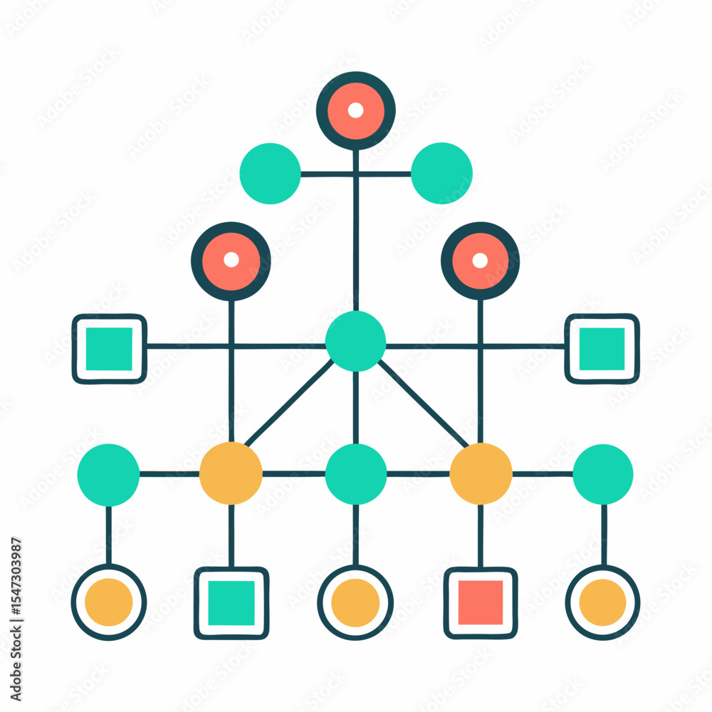 Poster visual representation of a branching decision tree diagram with clear pathways and nodes