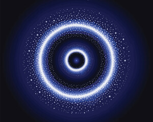 abstract glowing blue concentric circles with dotted pattern on dark background, symbolizing cosmic energy or futuristic waves