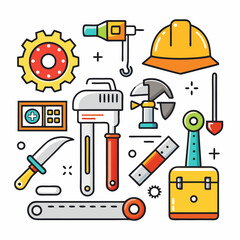 Construction and tools icon set high quality vector graphics