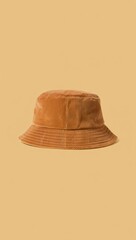 Corduroy bucket hat on beige backdrop for fashion design concepts