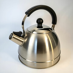 metallic teapot with black handle